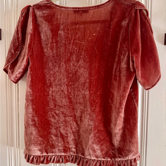 Madewell Velvet V-Neck Blouse in Deep Coral - Picture 2 of 7